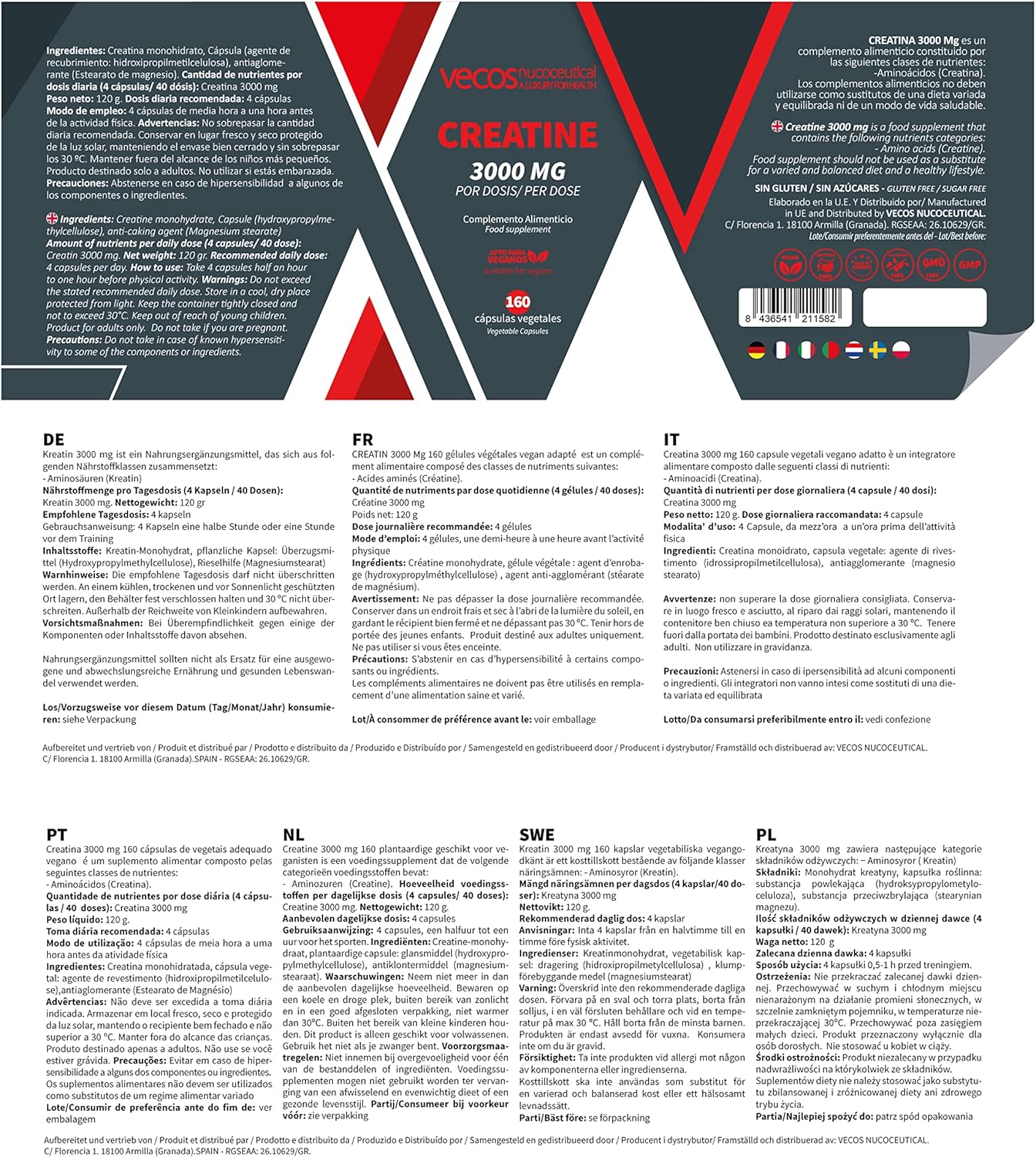 Creatine 3000mg - 160 capsulas 💪