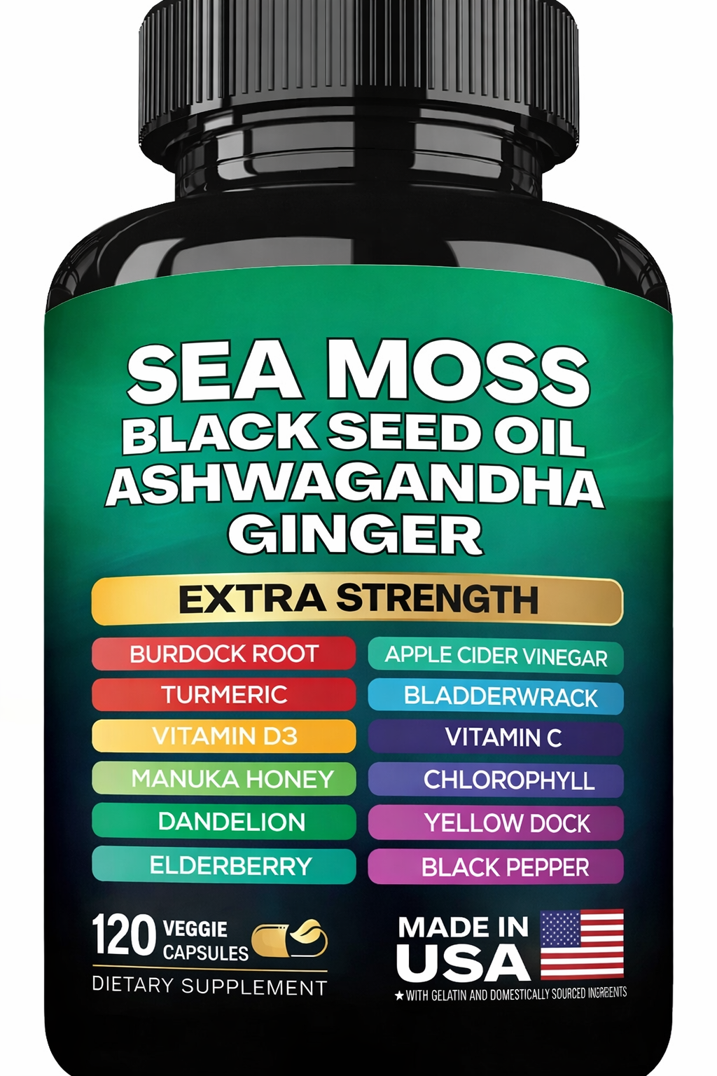 Fórmula Energía Natural 8X – Vitalidad, Foco y Bienestar Total – Con Sea Moss, Ashwagandha y Más - 120 capsulas 💎