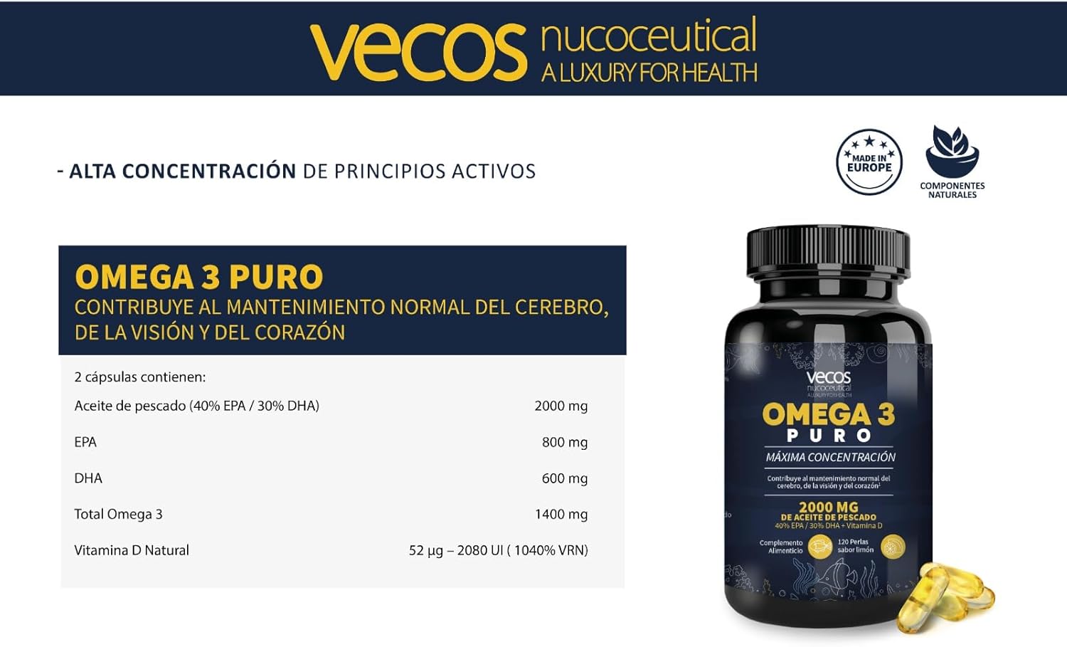 Omega 3 Puro Vecos - 120 capsulas ❤️